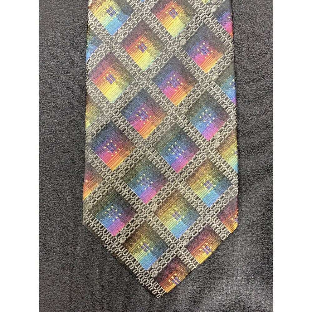 Avanzini Shiny Colorful Diamond Print Silk Neck Tie Vintage Rainbow Pride Italy